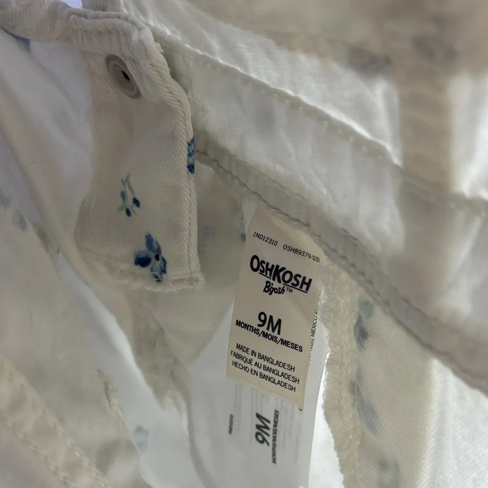 OshKosh B'gosh Ivory Overalls with Blue Floral Design